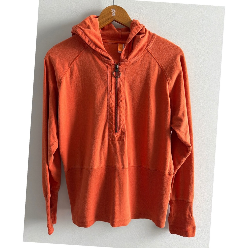 Lucy Womens XL Burnt Orange Quarter‎ Zip Cotton Blend Hoodie Pullover Activewear